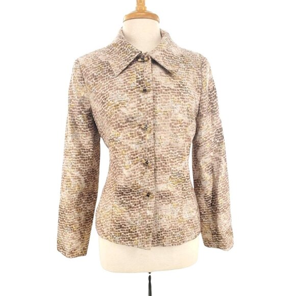 Chicos 1 Medium Jacket Silk Gold Silver Metallic Blazer Button-up Jacquard Y2K - Picture 3 of 13